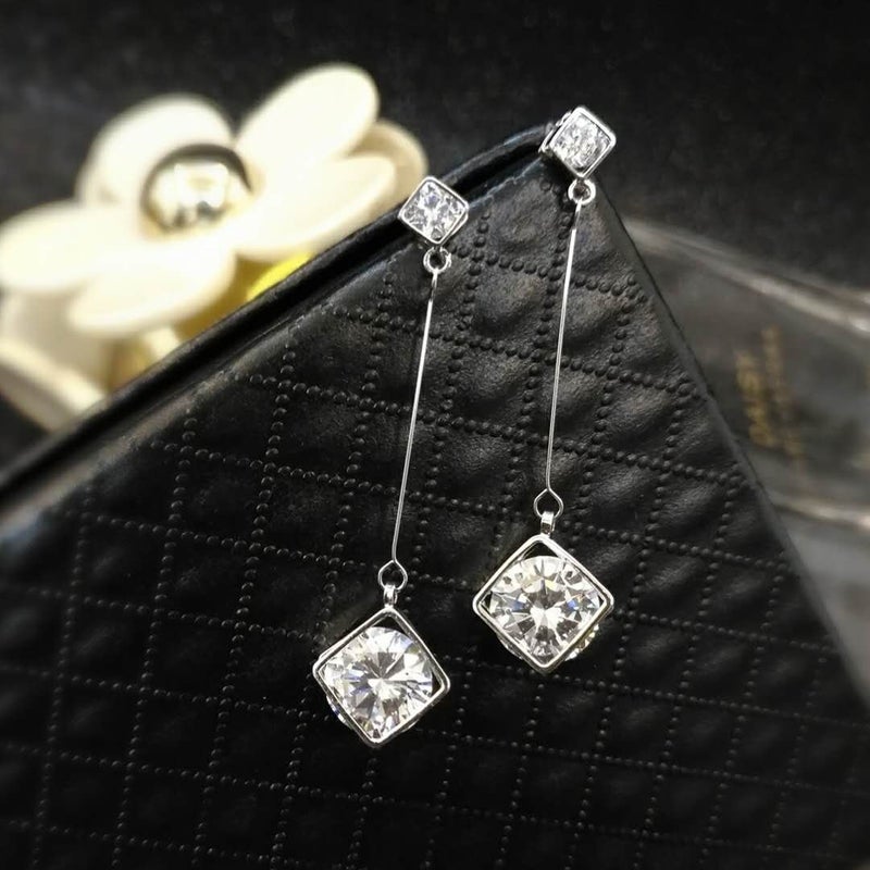SBLING Platinum-Plated Cubic Zirconia Drop Earrings, 3.9 cttw, Cube - Image 5